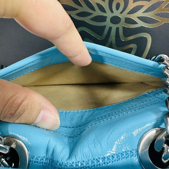 MCM Mini Travia Quilted Logo Plaque Crossbody Bag Turquoise Blue NWT - Picture 6 of 11